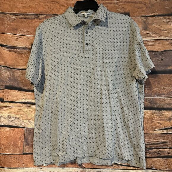 Peter Millar Crown Large Polo Shirt Men's Golf Gray Blue Floral Pattern Outdoor - Picture 1 of 6